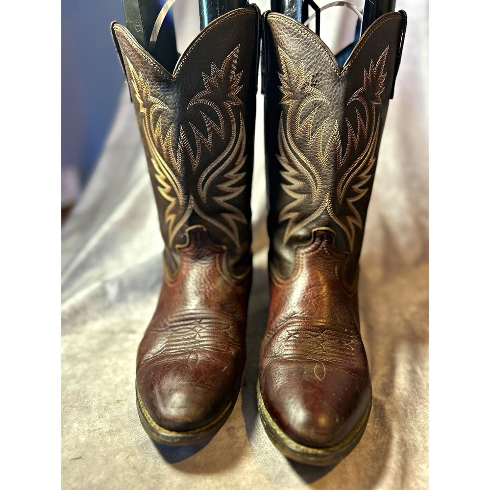 Laredo 4243 Men's 12D Western Cowboy Boots Brown Leather Embroidered